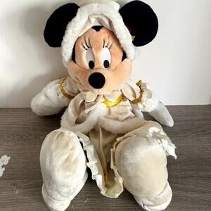 Vintage Disney MINNIE MOUSE Victorian Christmas Plush 18” RARE! w/Velvet & Roses